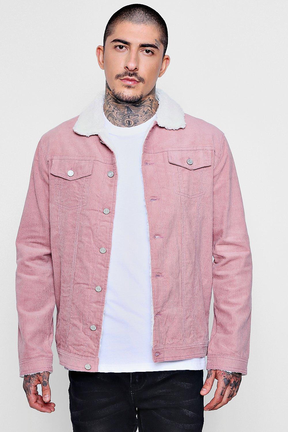 Pink corduroy jacket on sale with fur collar